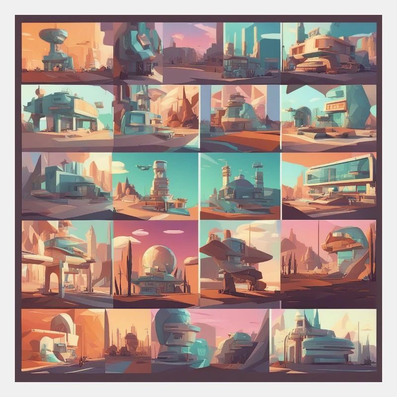 retro-futurismus,1950s, Lowpoly,artwork,scetch