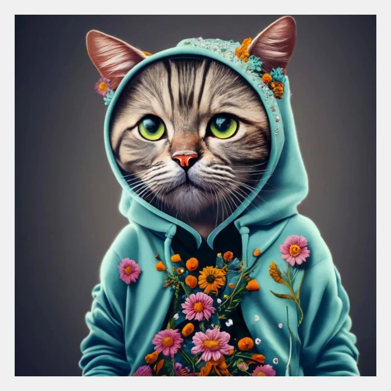 chat avec capuche et fleurs