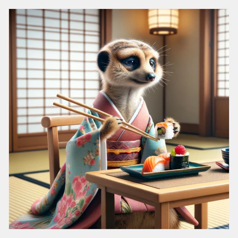 Erdmännchen genießt Sushi