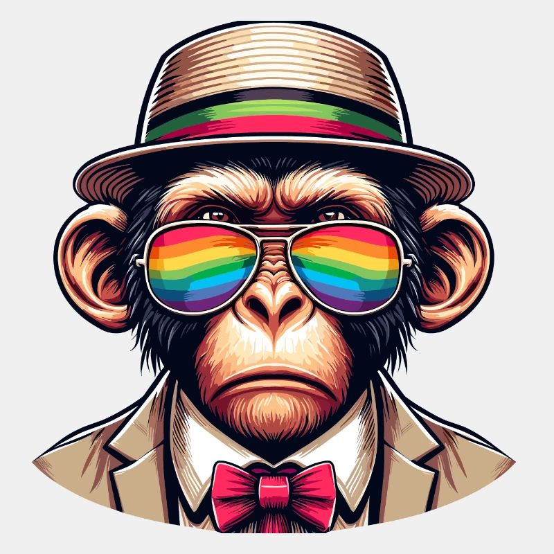 Affe mit Regenbogenhut