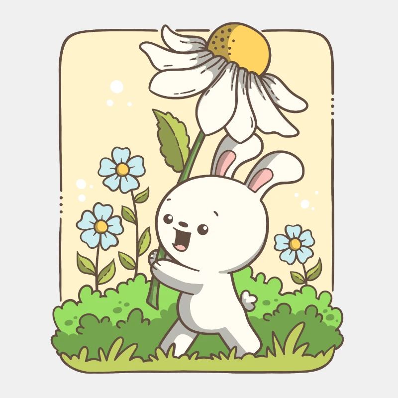 Lapin mignon portant une fleur