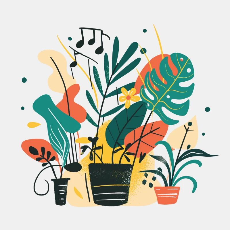 Plantes et musique - Impression de mode de haute qualité