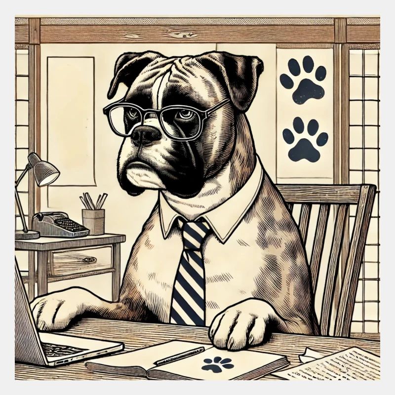 Boxer au bureau - style ukiyo-e