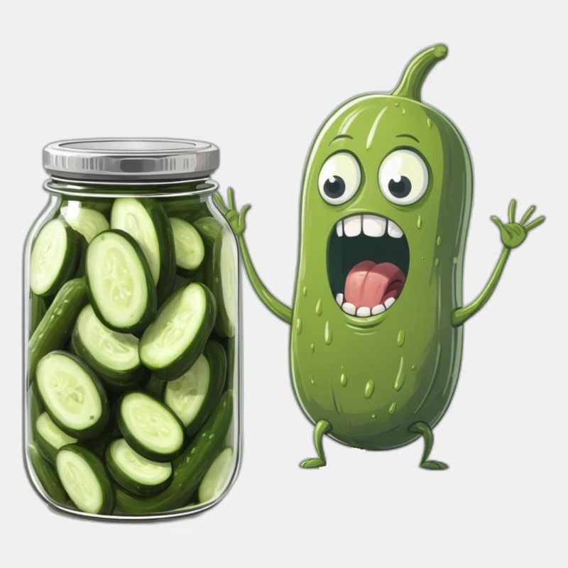 Cornichon réagissant à un pot de cornichons - Amateurs de cornichons