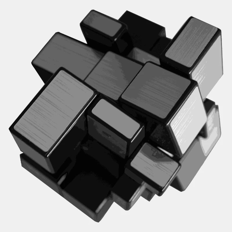 Silver-grey unstructured cube in perspective