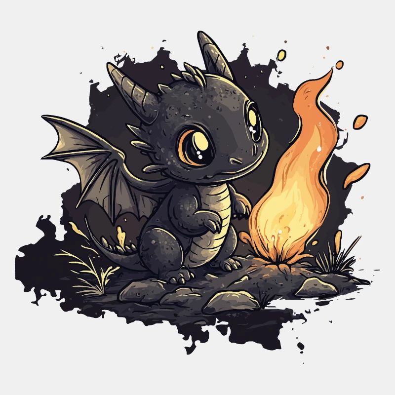 Kleiner Drache am Feuer