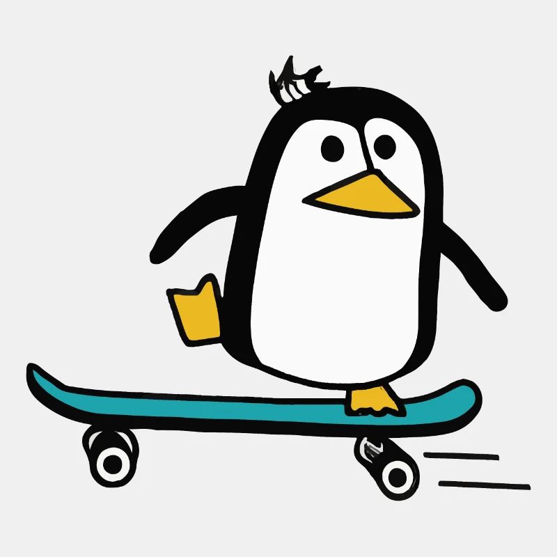 Pinguin fährt Skateboard