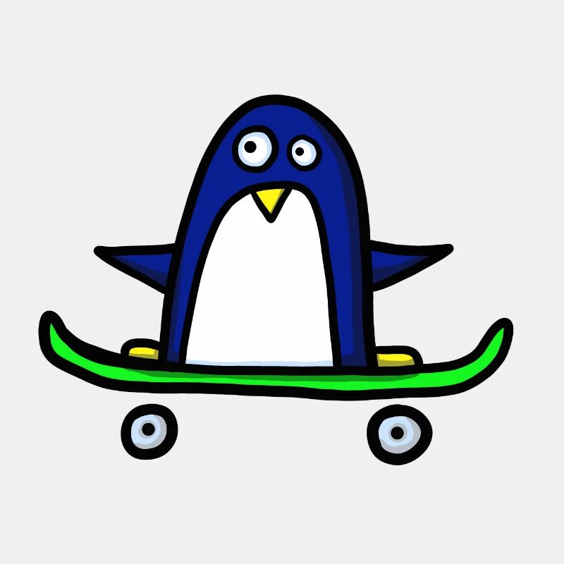 Pinguin fährt Skateboard
