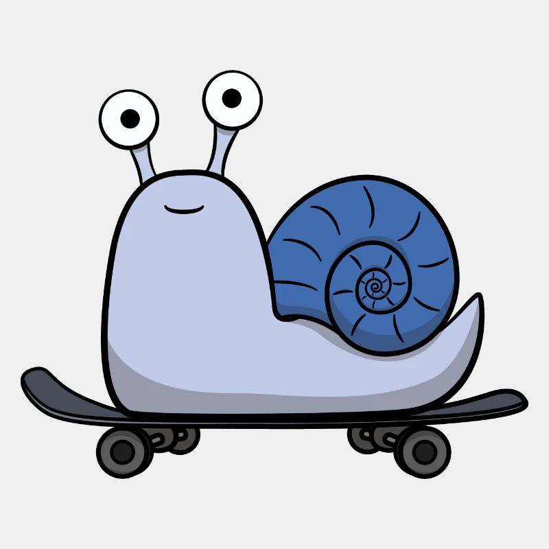 Escargot mignon avec maison sur planche à roulettes