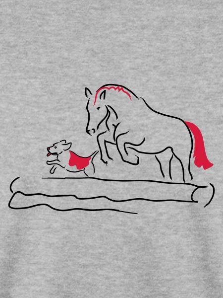 Springpferd mit Hund