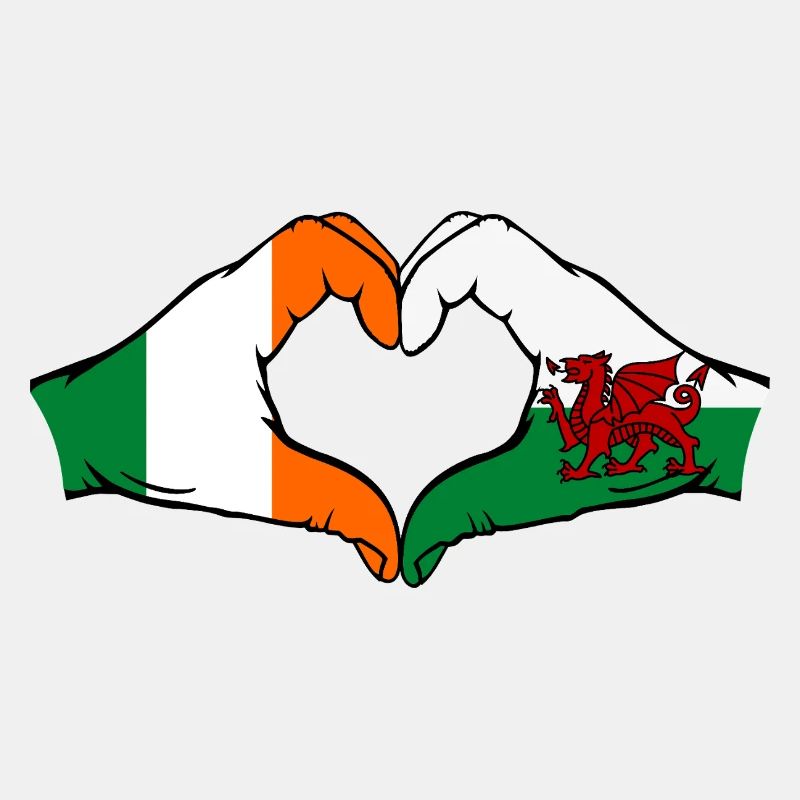 Irlande Pays de Galles Drapeau Mains Coeur Forme