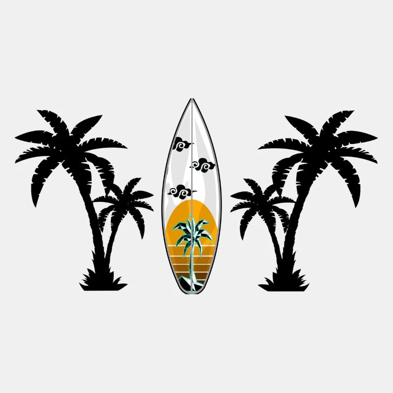 Surfboard orange mit Palmen