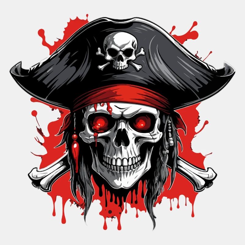 Crâne de pirate avec tricorne et éclaboussures de sang