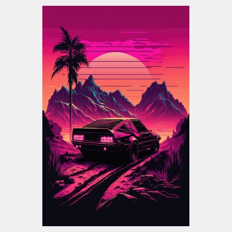 Synthwave Country Car Retro Sun Palms