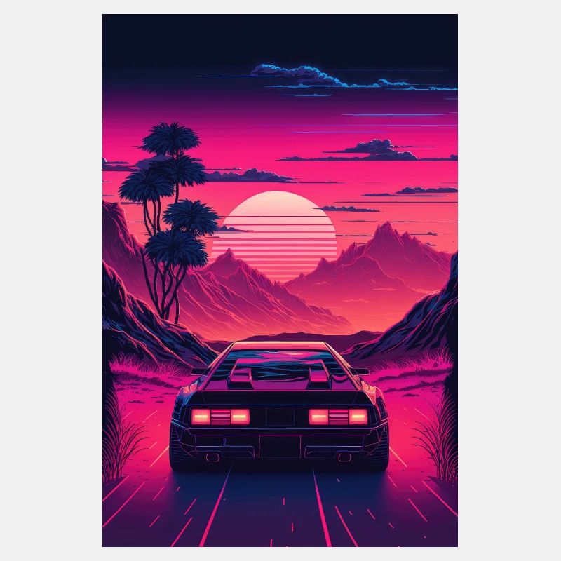 Synthwave Country Car Retro Sun Palms