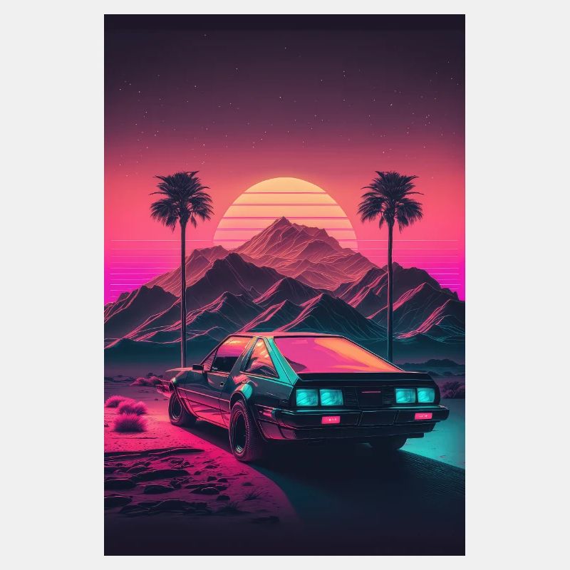 Synthwave Country Car Retro Sun Palms