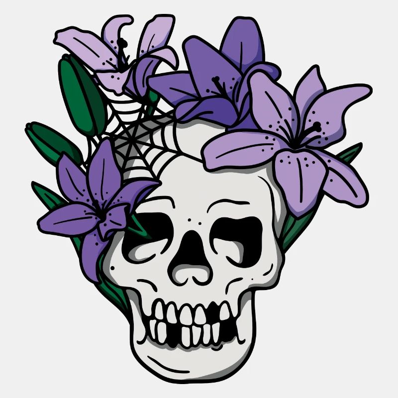 Totenkopf und Blumen