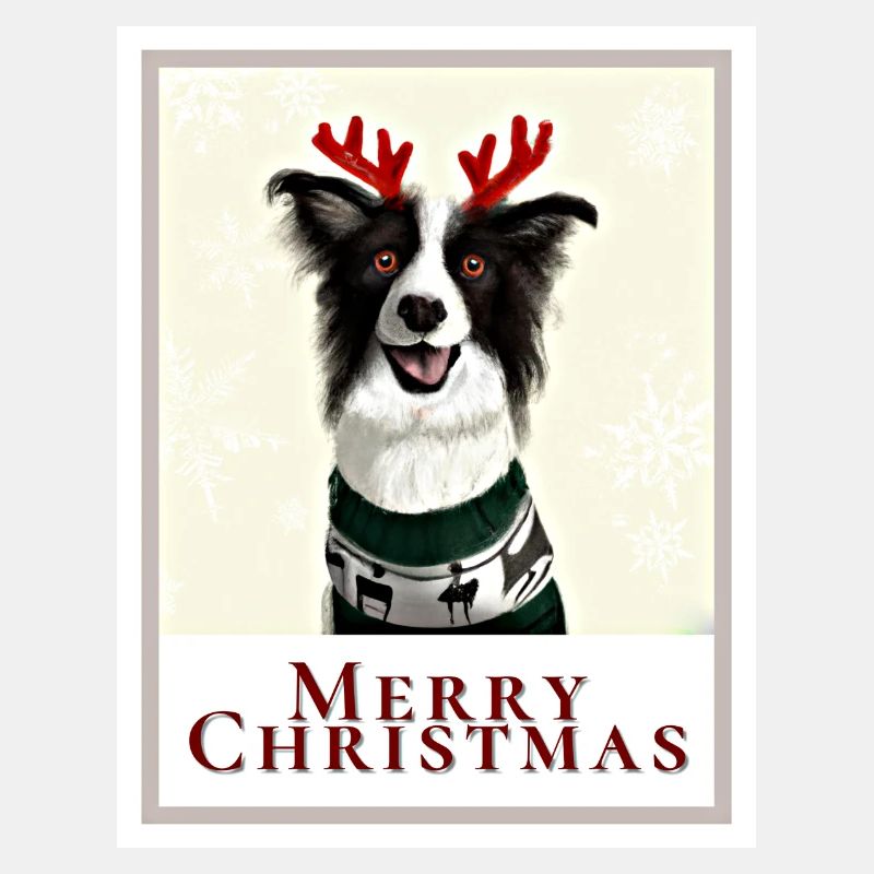 Border Collie Hund im Weihnachtspullover.
