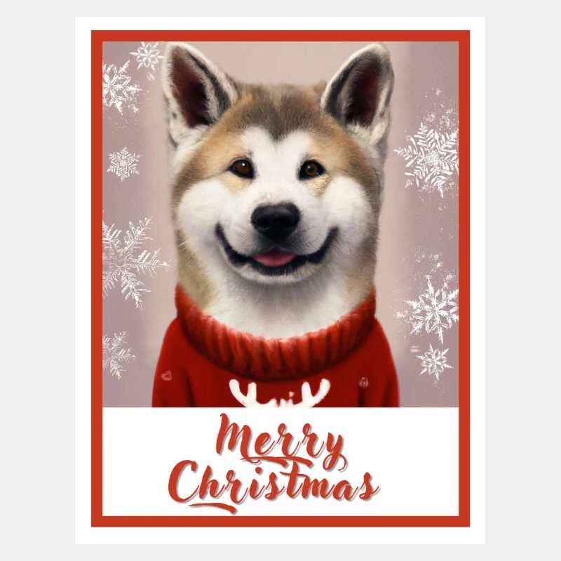 Schöner Akita-Hund in einem Weihnachtspullover.