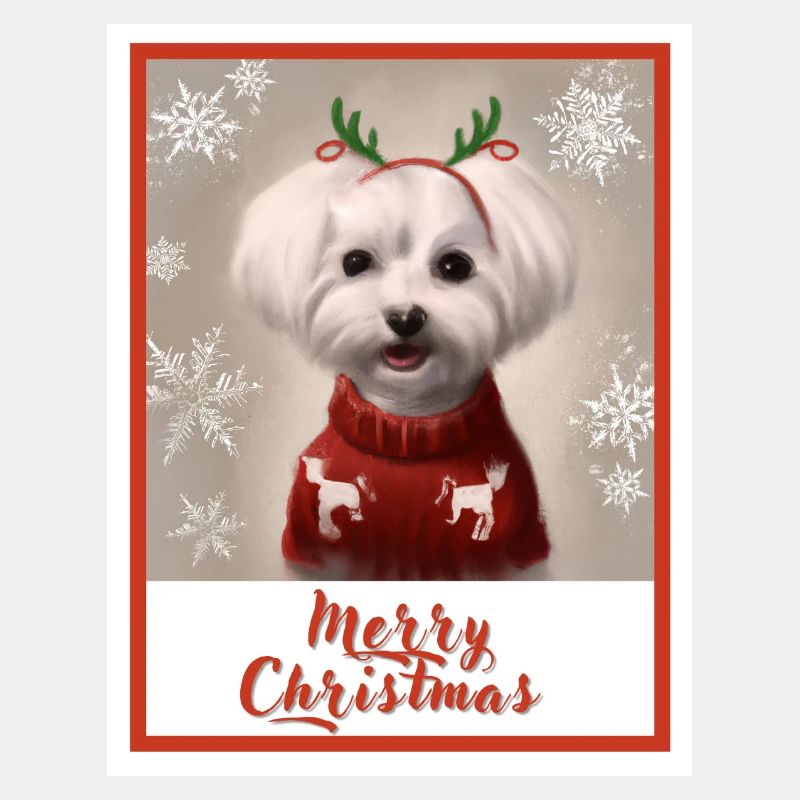 Süßer Malteserhund im roten Weihnachtspullover.