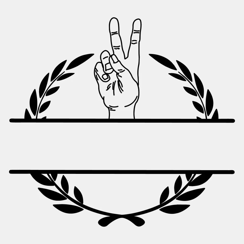 Signe de paix main dans le monogramme de couronne de laurier