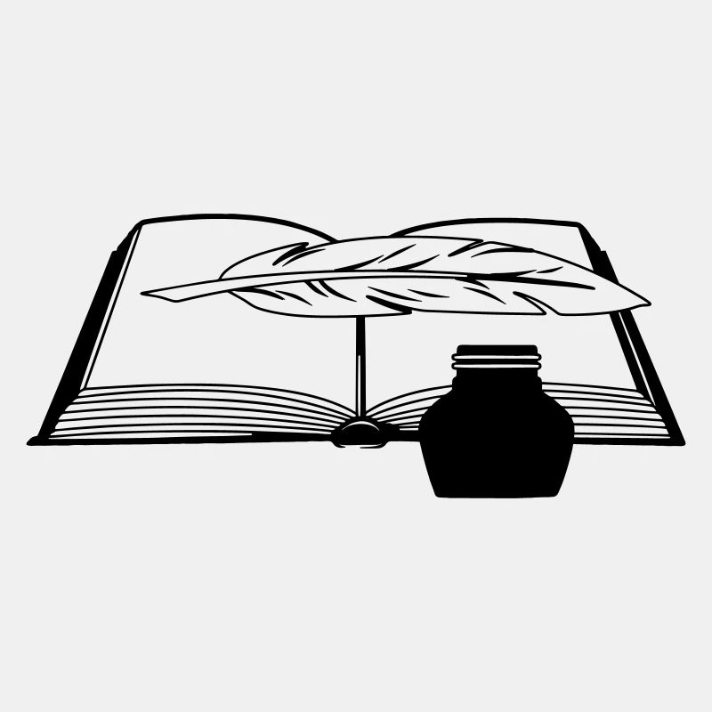 Buch mit Federstift und Tintenfass