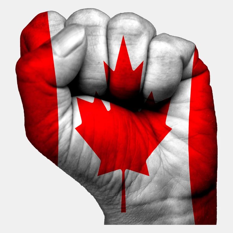 poing fermé avec le drapeau canadien peint dessus