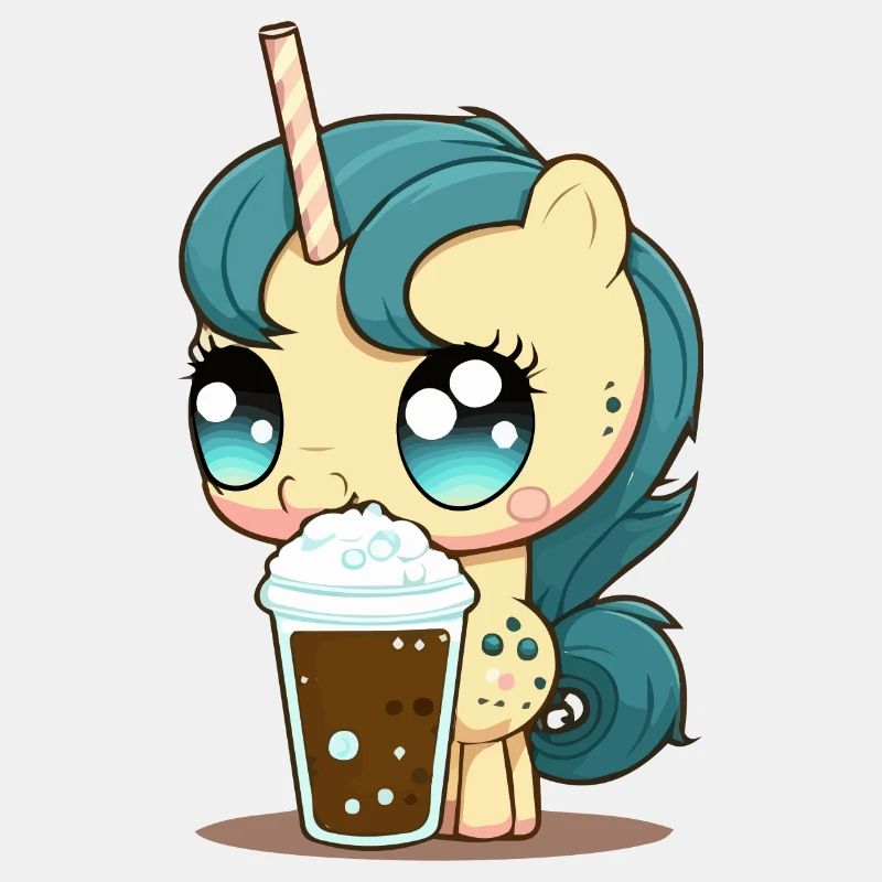Unicorn drinks bubble tea kawaii anime