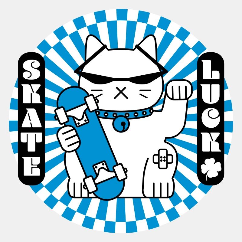 Glückskatze mit Skateboard