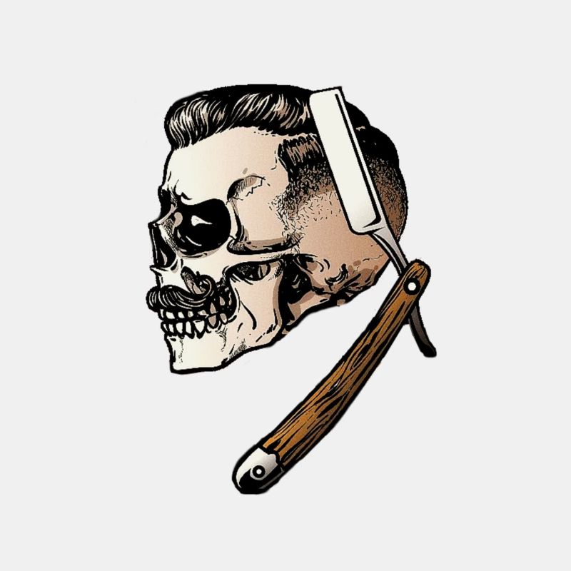 Barber Skull Schädel mit Bart Schnurrbart Schädel