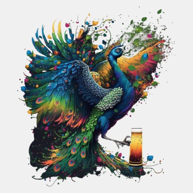 Le paon coloré boit de la bière