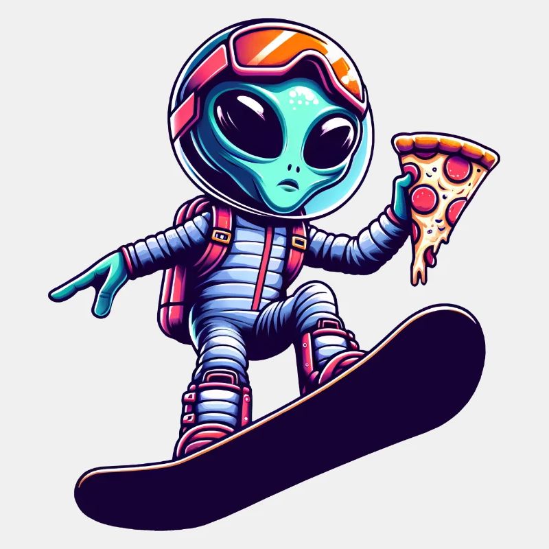 Alien Snowboard Pizza Spaß