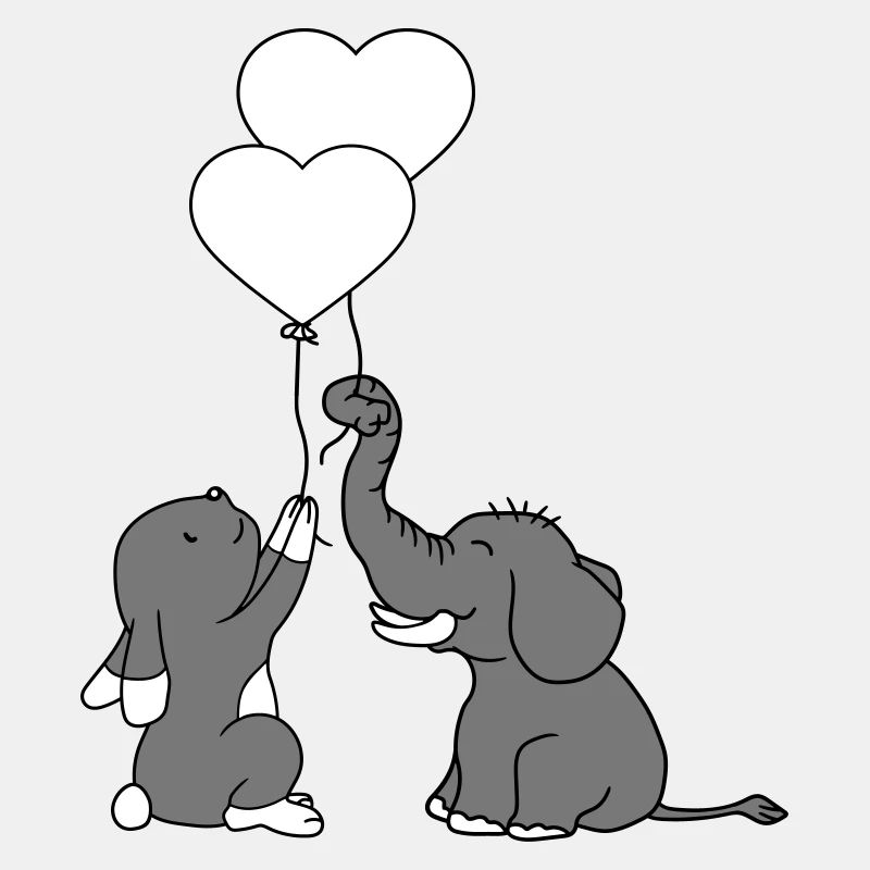 2 freunde elefant team paar luftballon herz liebe