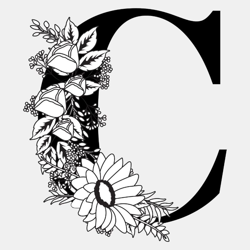 Buchstabe c Blumen schwarz und weiß