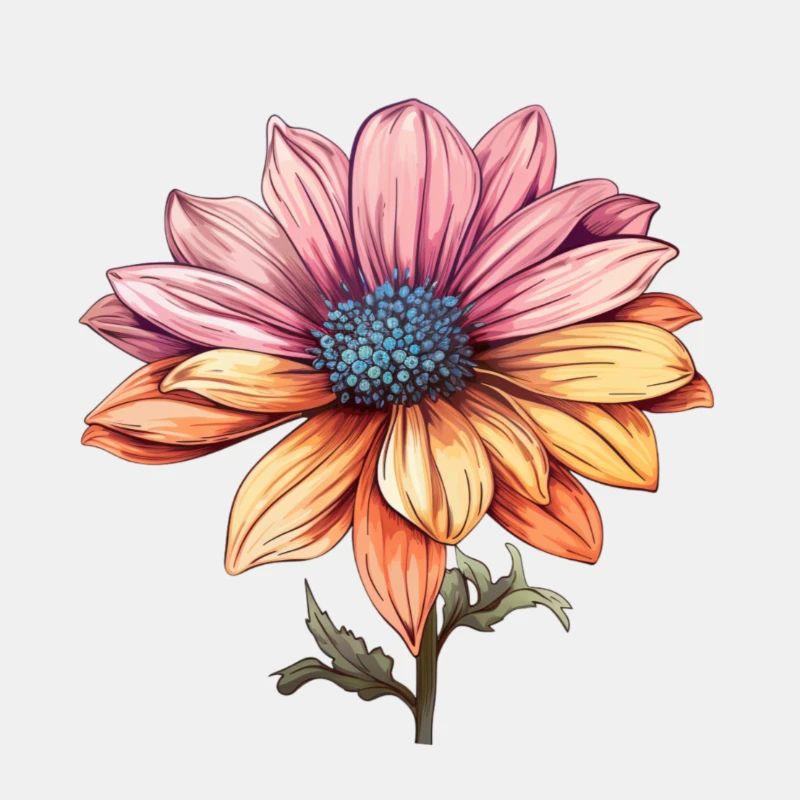 Belle fleur avec un accent rouge et jaune
