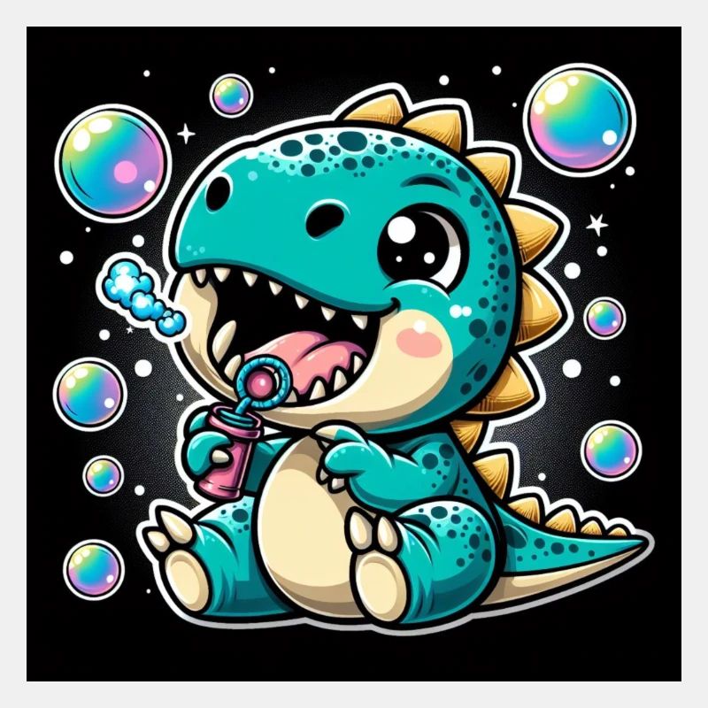 Dino avec des bulles de savon dans l’espace