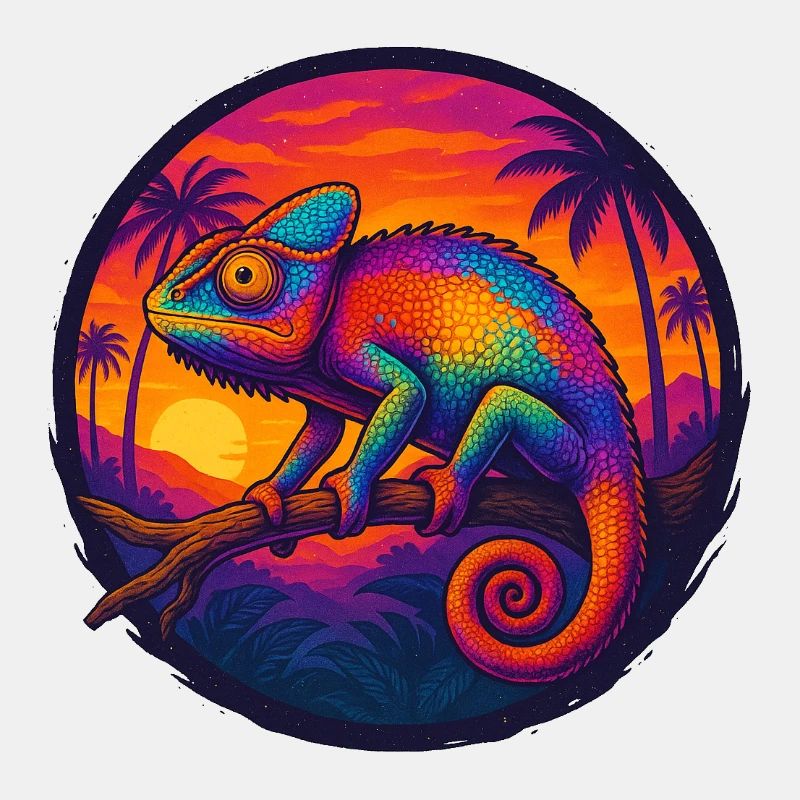 Psychedelic chameleon at sunset