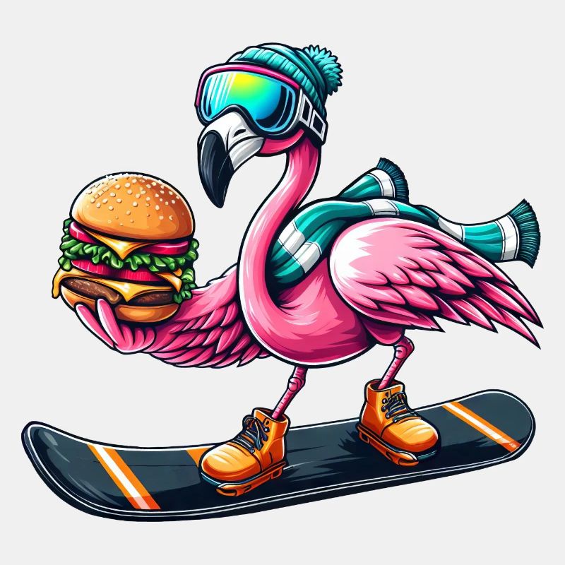 Flamingo Snowboard Hamburger Fun