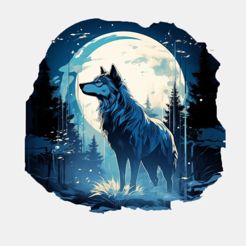 Loup mystique devant la pleine lune