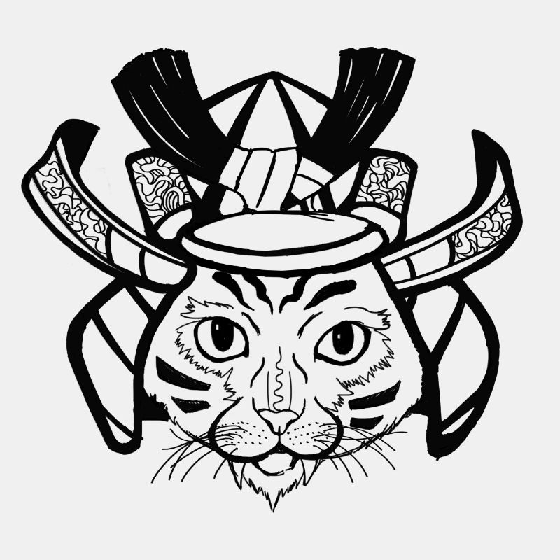 Süße hangezeichnete Samurai Katze, Vintage Style
