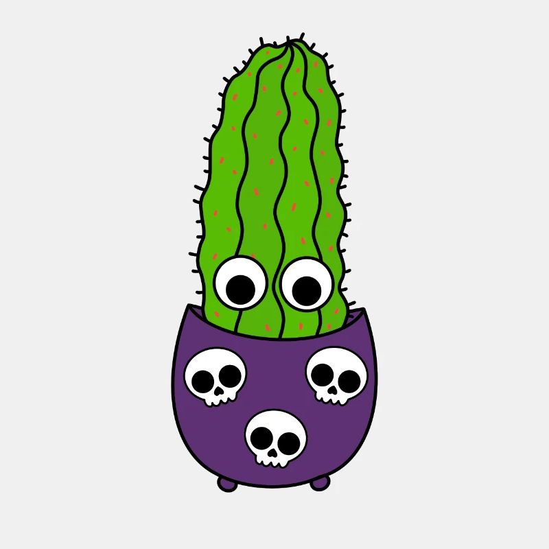 Grand Cactus Dans Un Pot De Crâne D'halloween