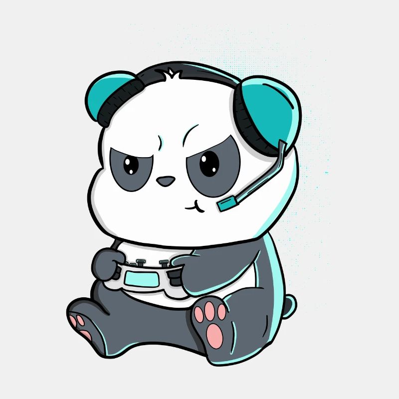 Comic-Style Panda mit Controller und Kopfhörer