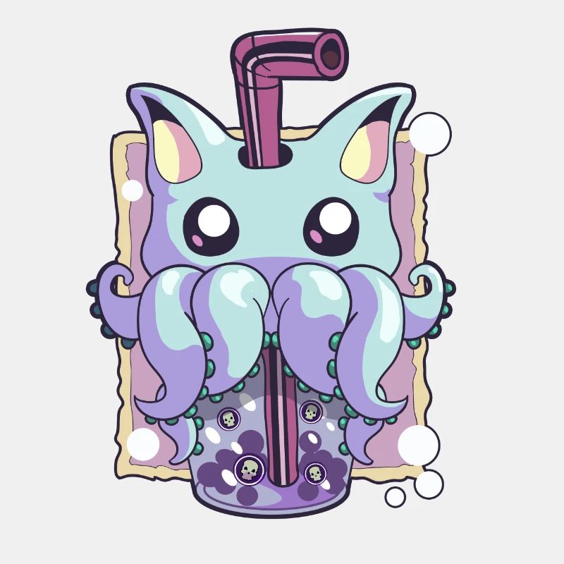 Pastel Goth Creepy Creature Boba Bubble Tea Kawaii