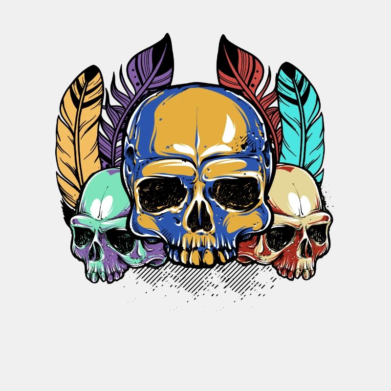 Colorful Skull Feathers Pattern Peace Gothic