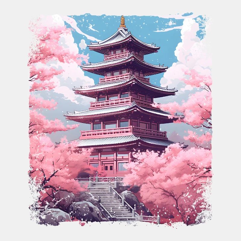 Kirschblüten-Sakura-Baum in einer Tempel-Dampfwelle