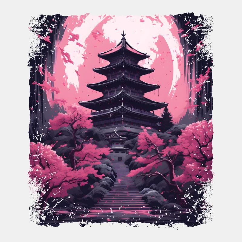Kirschblüten-Sakura-Baum in einer Tempel-Dampfwelle