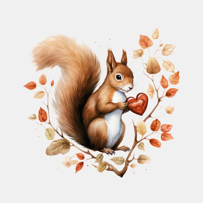 Eichhörnchen-Herz-Nuss-Valentinstag-Waldland