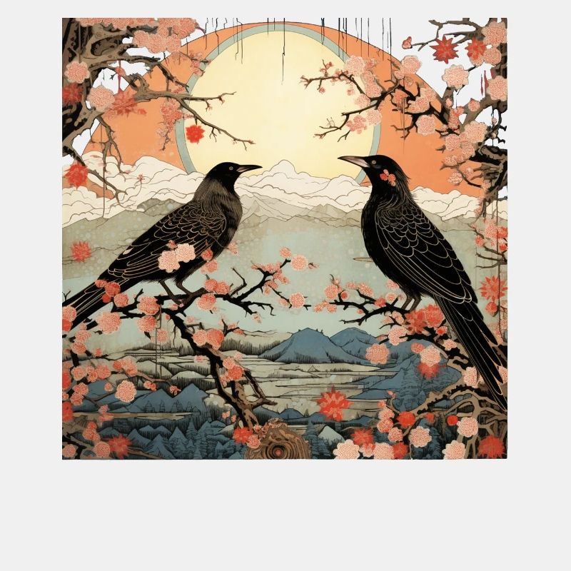 Ukiyo e crow collage art