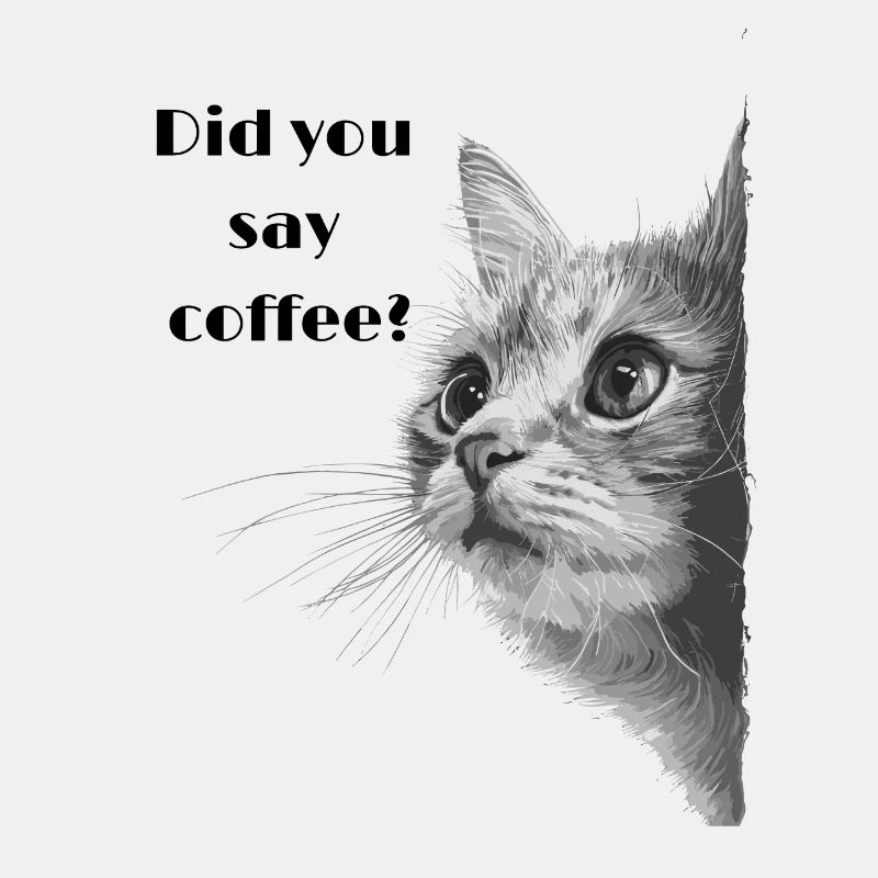 gray white cat asks for coffee