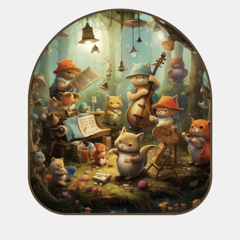 Musical Forest Cats and Mushrooms in a Harmonious